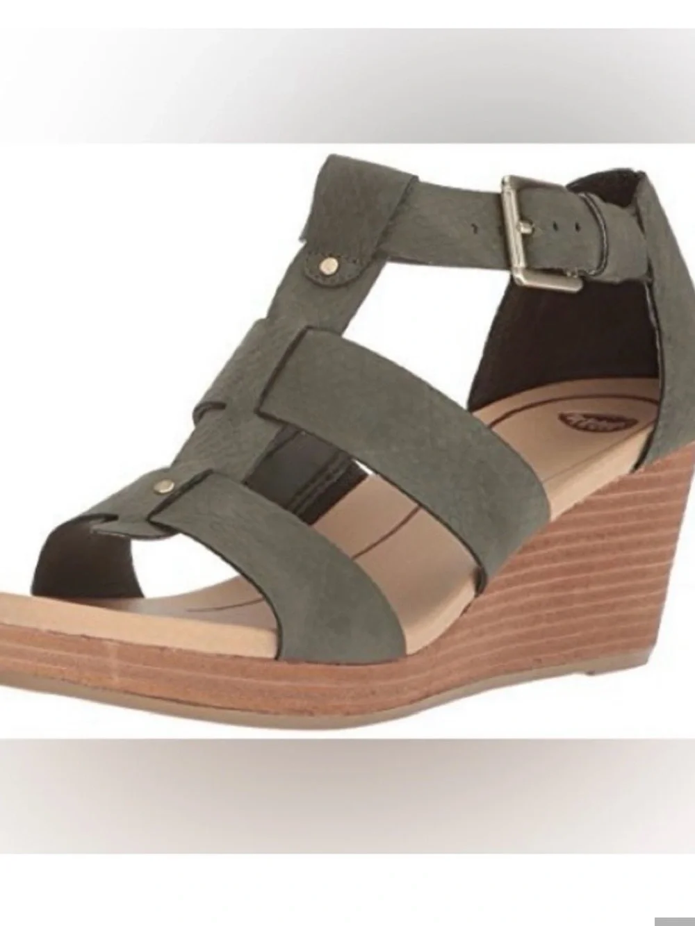 Dr. Scholl’s Olive Green Wedge Sandals with Buckle Strap